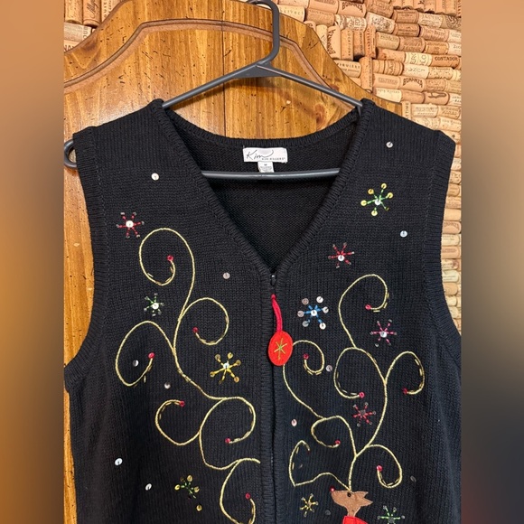 Vintage Kim Roger’s Holiday Reindeer sequined cotton blend zip vest sz M - Picture 4 of 8